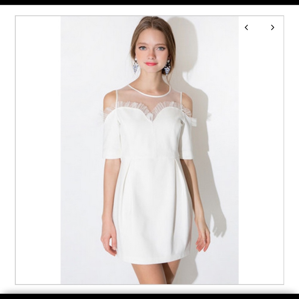 illusion neckline fringed off shoulder dress